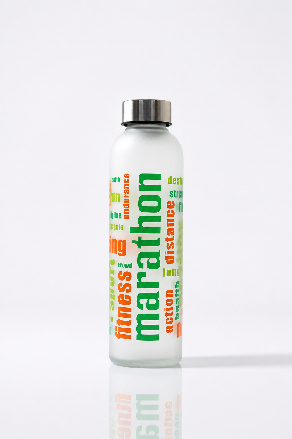 Marathon frosted glass water bottle with metal cap